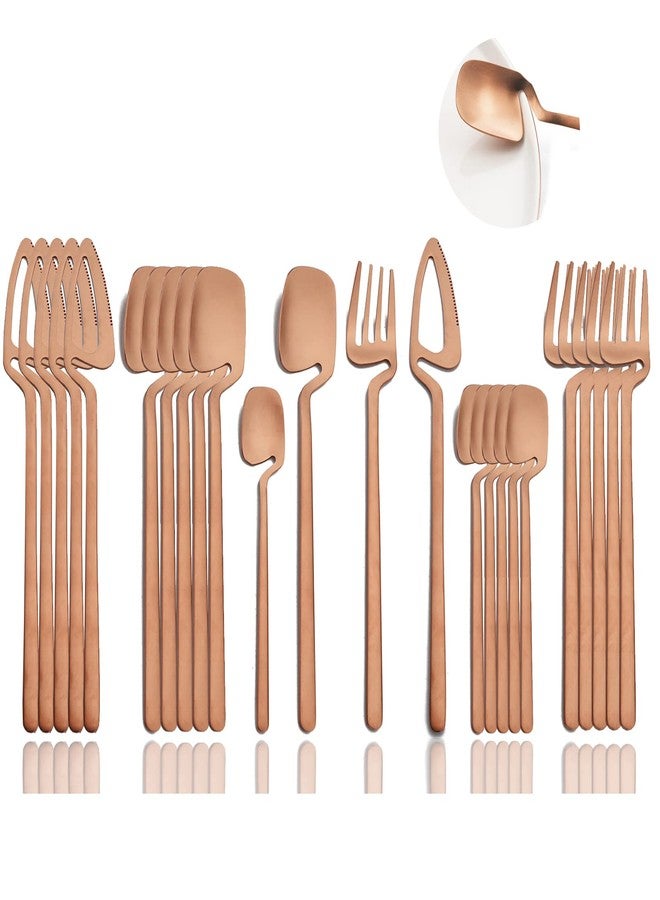 JASHII Silverware Set Satin Finish 24-Piece Stainless Steel Flatware Set Kitchen Utensil Set Service for 6 Tableware Cutlery Set Dishwasher Safe (Matte Rose Gold) - Image 1